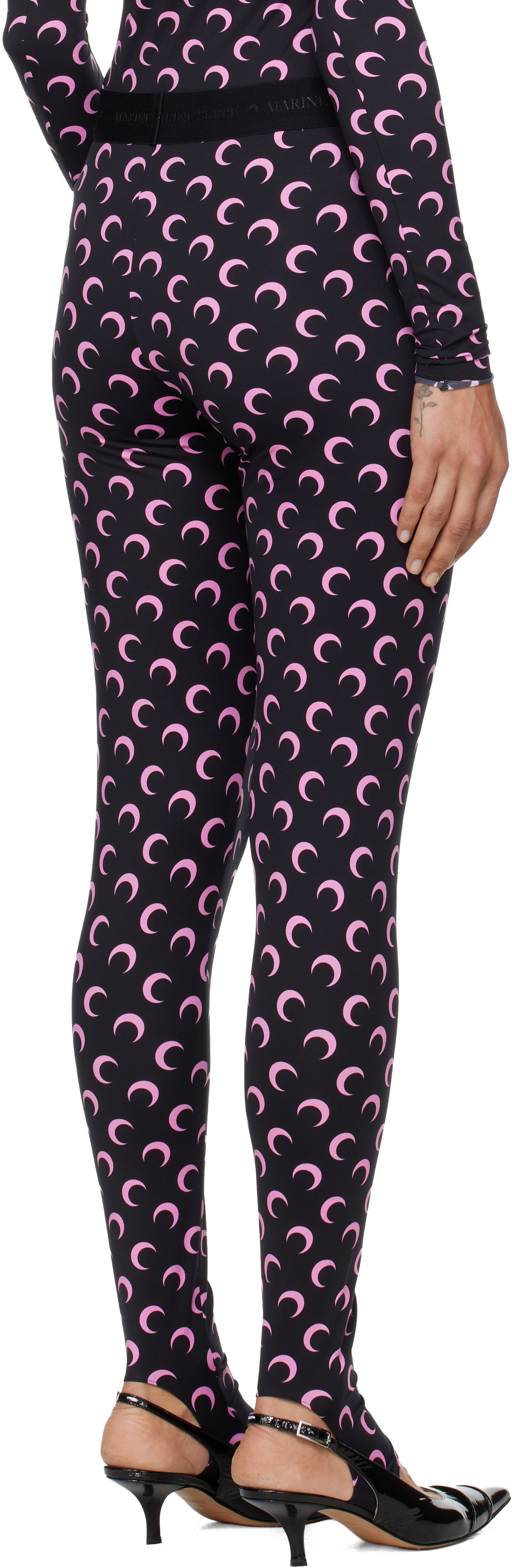 Marine Serre Black Recycled Moon Jersey Stirrup Leggings