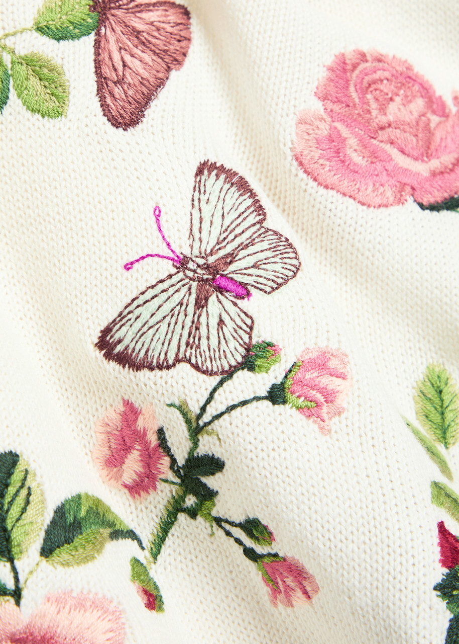 Alice + Olivia Reva Floral-embroidered Knit top White