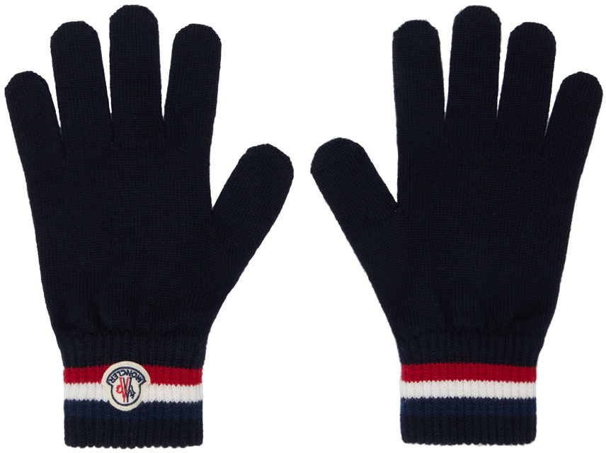 Moncler Gray Tricolor Knit Gloves Moncler