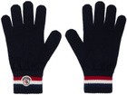 Moncler Navy Tricolor Wool Gloves