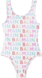 Balmain Kids White Printed Swimsuit