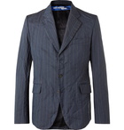 Junya Watanabe - Unstructured Garment-Dyed Pinstriped Woven Suit Jacket - Blue