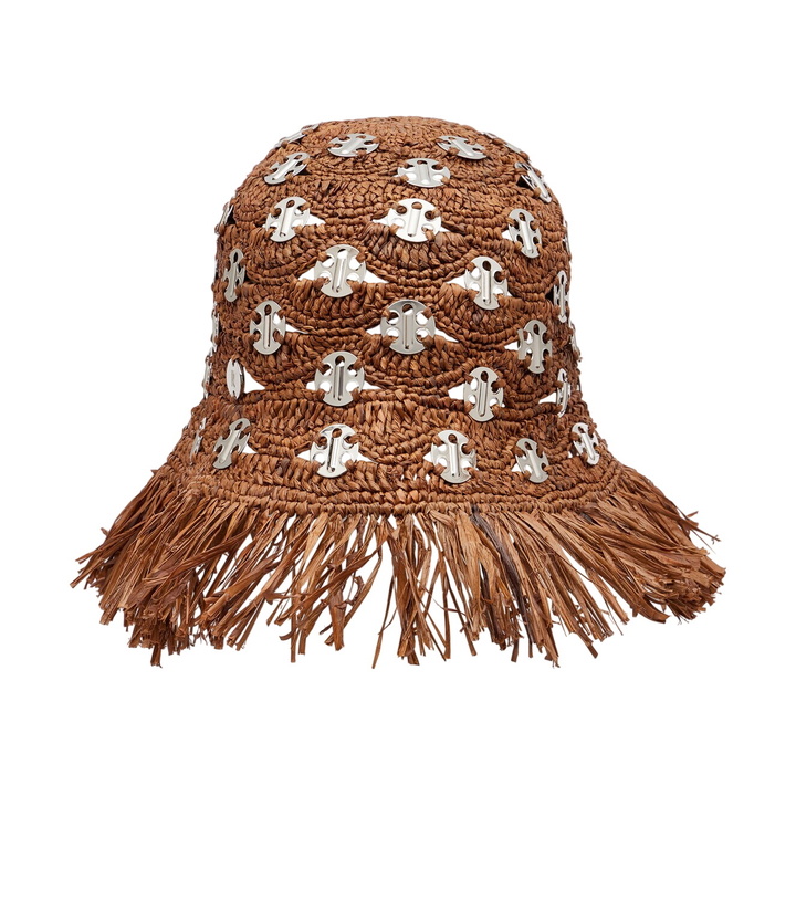 Photo: Rabanne Fringed studded raffia bucket hat