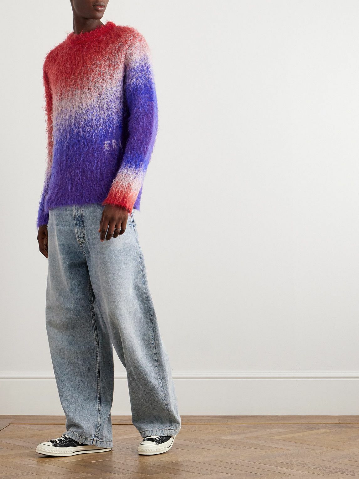 ERL - Logo-Intarsia Degradé Brushed Mohair-Blend Sweater - Blue ERL