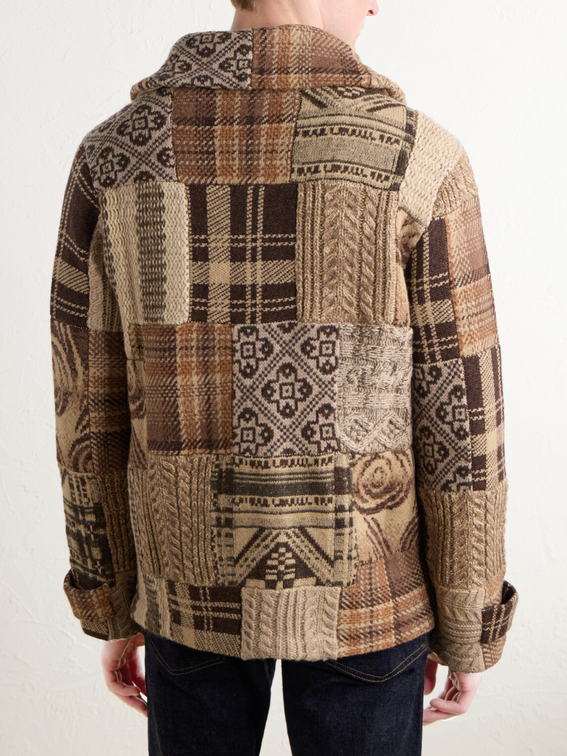 RRL - Shawl-Collar Patchwork Wool-Blend Cardigan - Brown