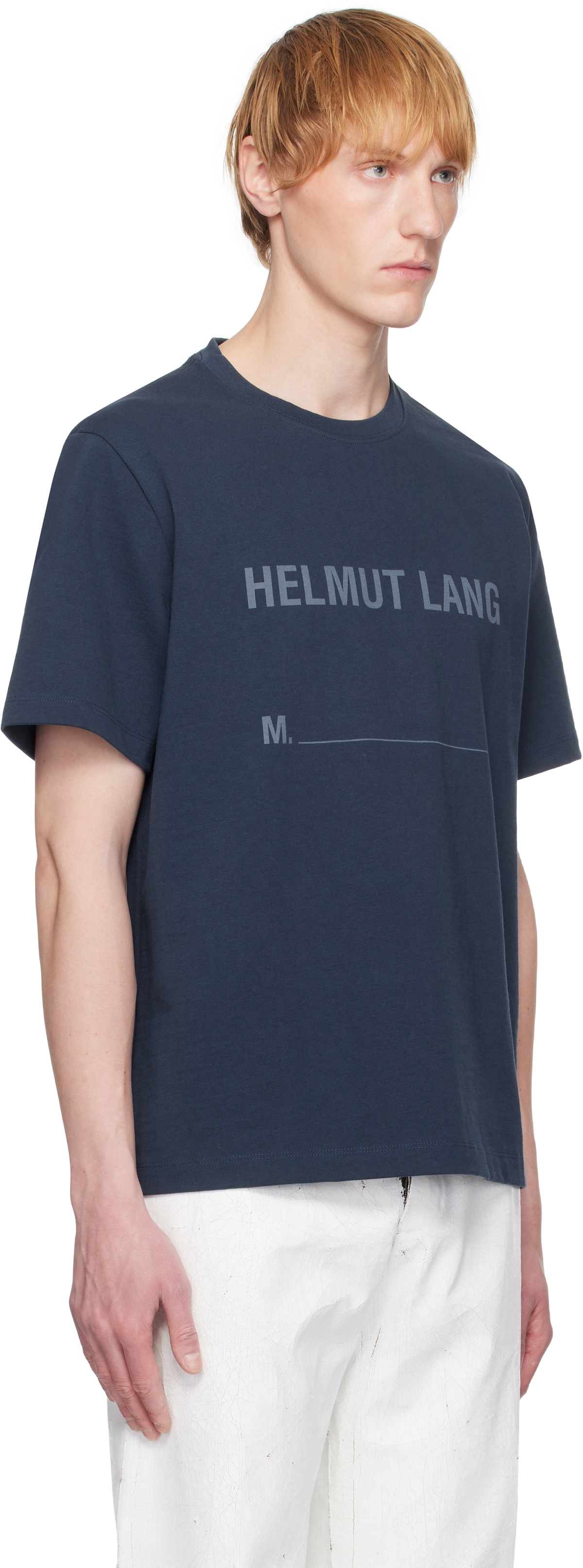 Helmut Lang Navy Stamped Logo T-shirt