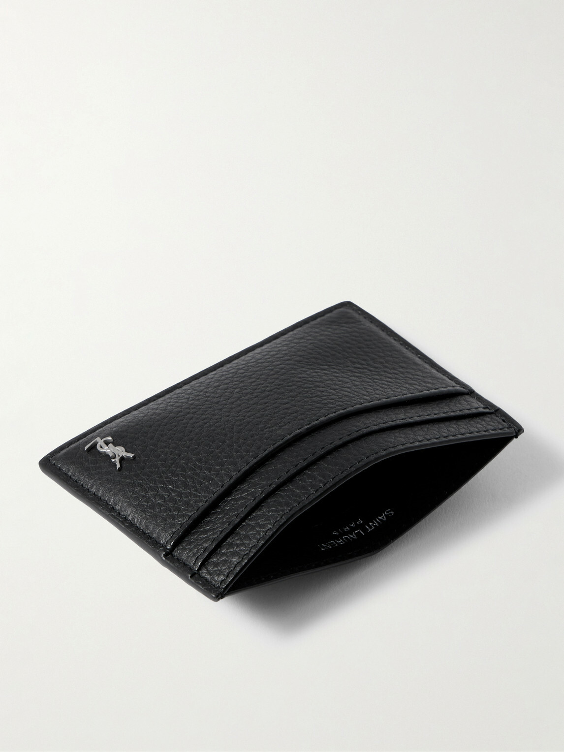 SAINT LAURENT - Tiny Cassandre Logo-Appliquéd Full-Grain Leather Cardholder
