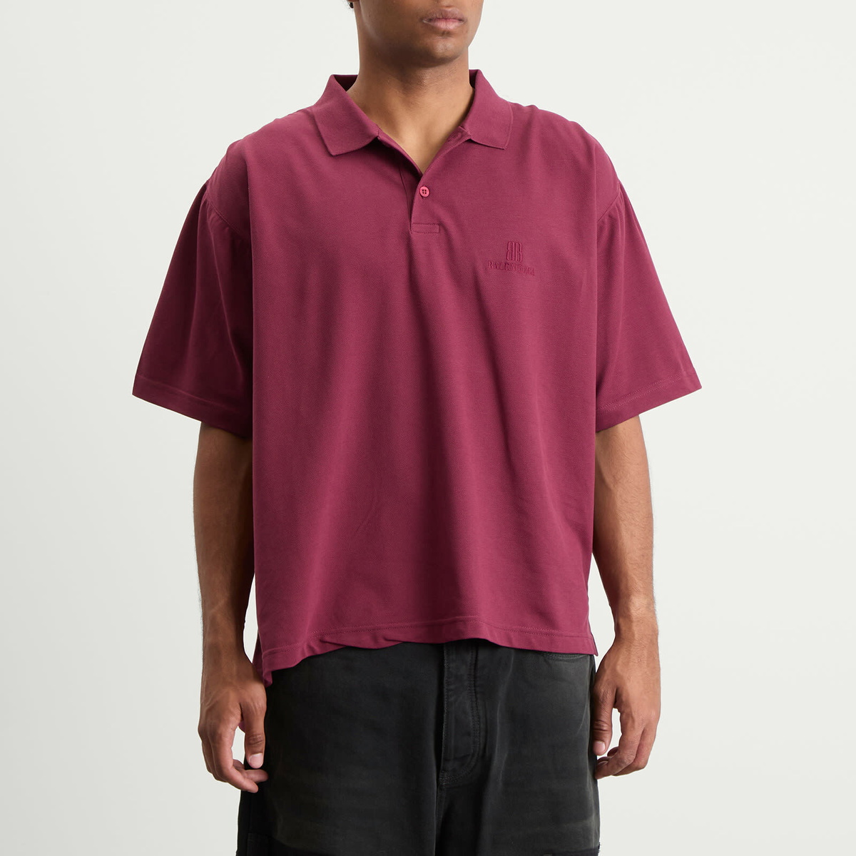 Balenciaga Men's Nano BB Logo Pique Al Short Sleeve Regular Polo in Bordeaux