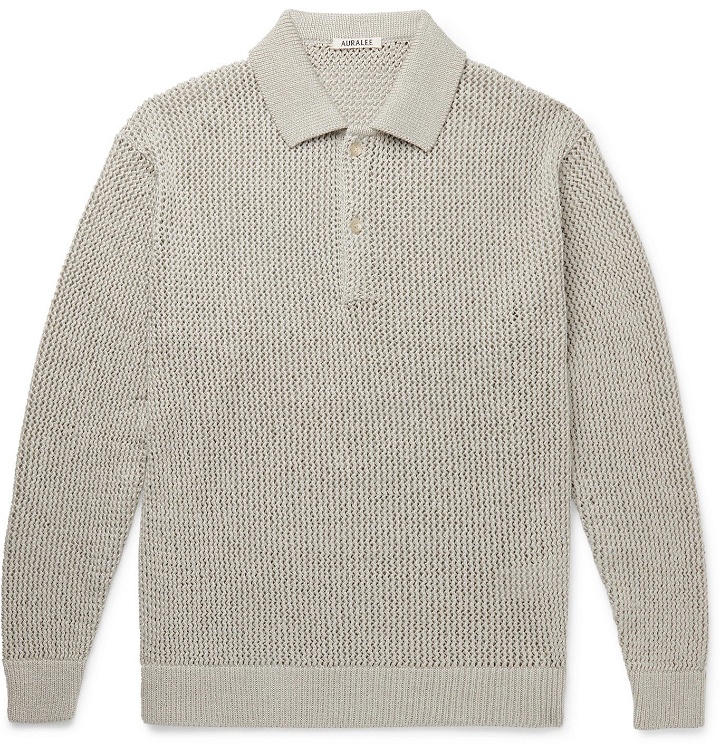 Photo: Auralee - Open-Knit Cotton Polo Shirt - Gray