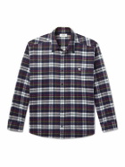 CELINE - Logo-Embroidered Checked Wool-Flannel Shirt - Blue