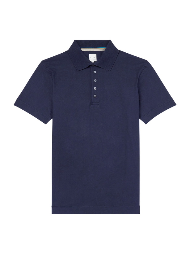 Photo: Paul Smith - Striped Cotton-Jersey Polo Shirt - Blue