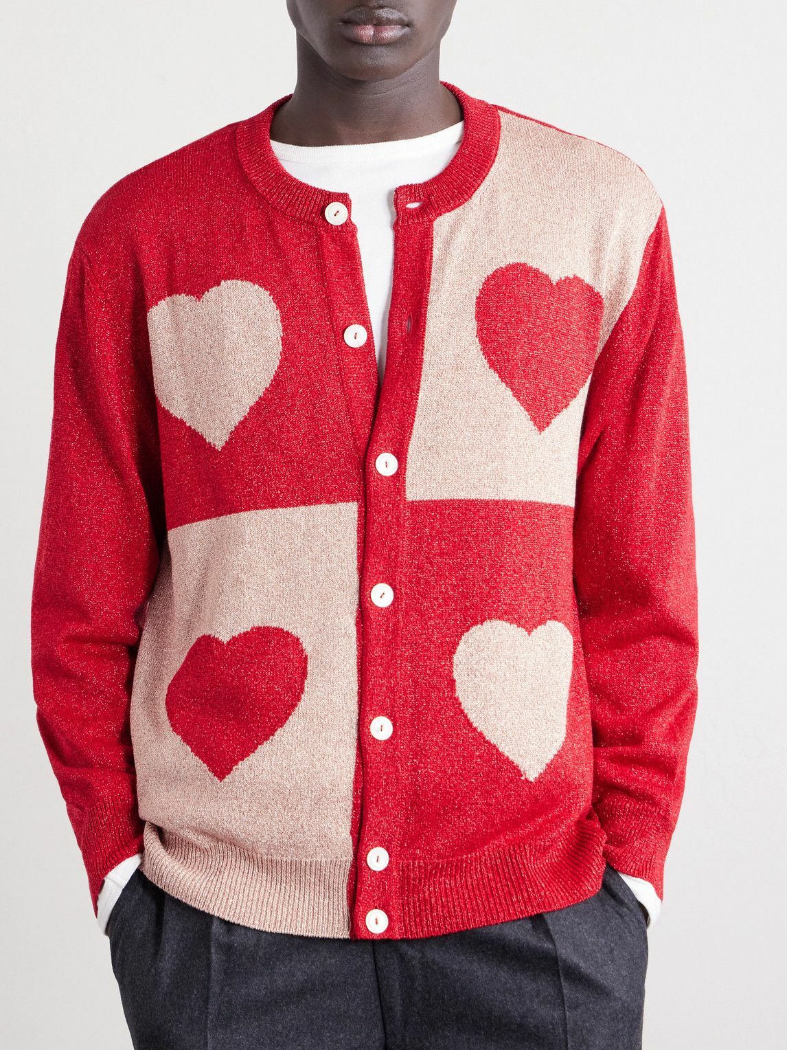 BODE - Hearts Lamé Cardigan - Red