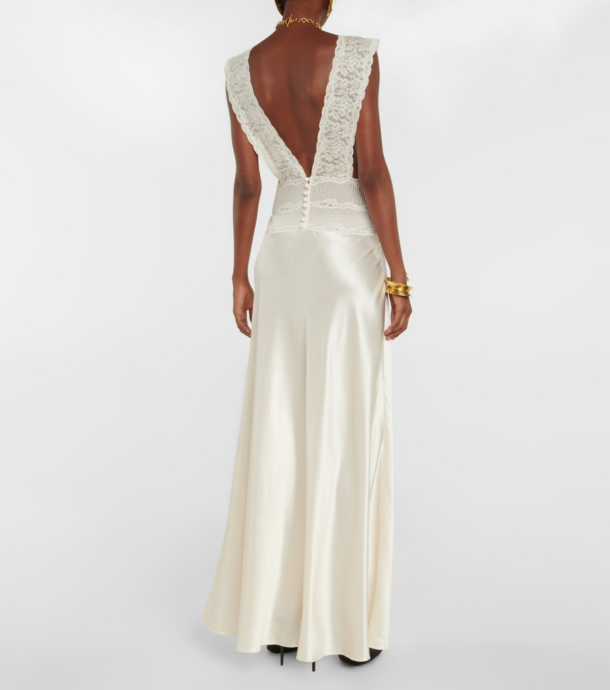 Saint Laurent - Crêpe satin and lace maxi dress