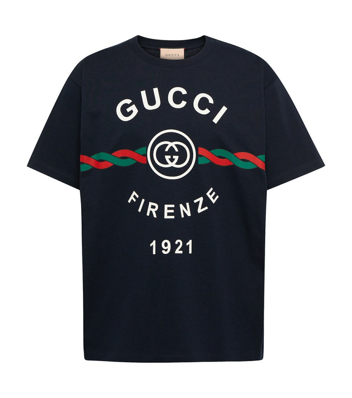 GUCCIグッチScoop-Neck Logo Tank Top Tシャツ Printed cotton jersey T-shirt in navy | GUCCI® US