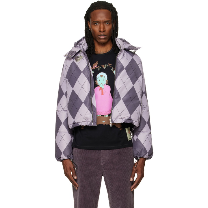 Photo: Chopova Lowena Purple Argyle Puffer Jacket