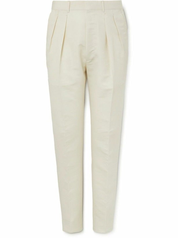 Photo: TOM FORD - Tapered Pleated Cotton and Silk-Blend Suit Trousers - Neutrals