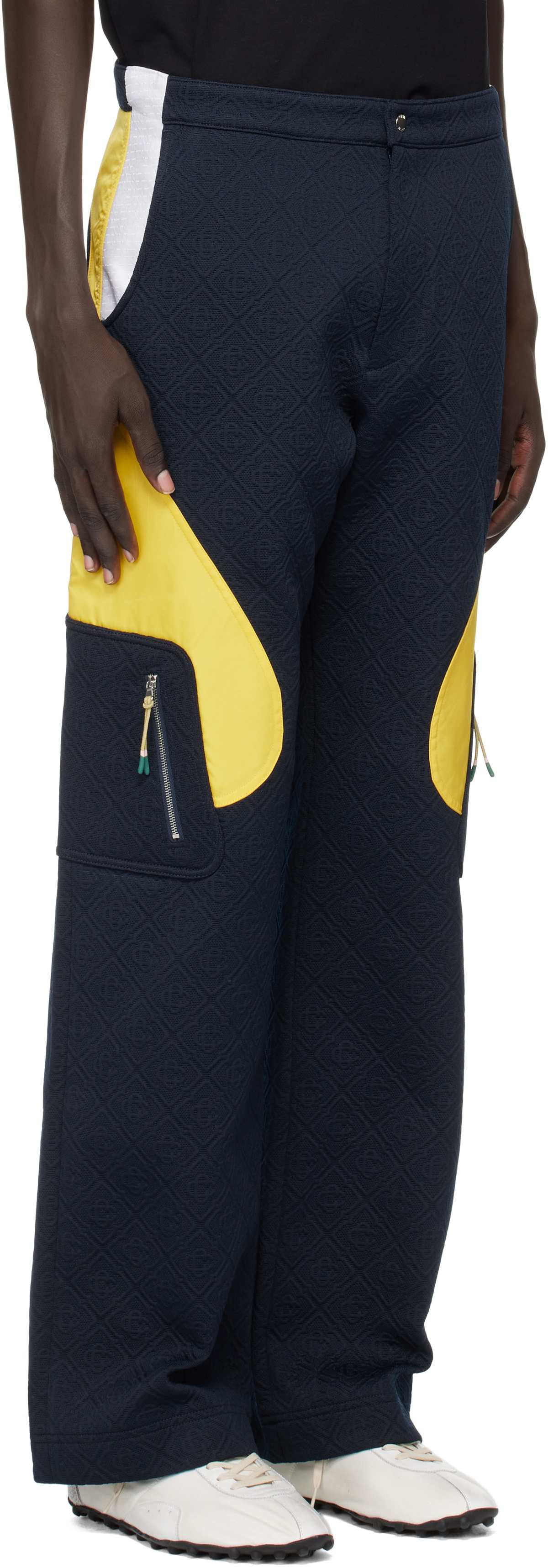 Casablanca Navy & Yellow Jacquard Nylon Cargo Pants