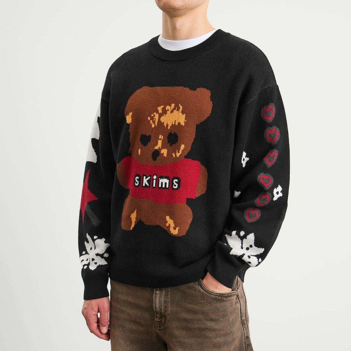 SKIMS Men's x Cactus Plant Flea Market Crewneck Pullover in Onyx Teddy Bear Snow Print