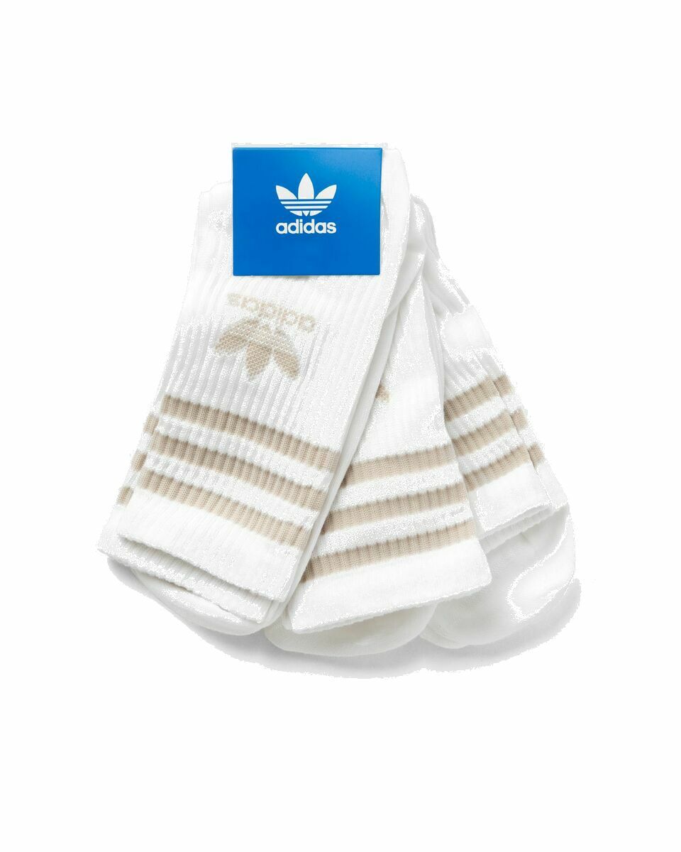 Photo: Adidas Mid Cut Crew Socks (3 Pairs) White/Beige - Mens - Socks