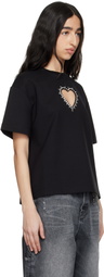 AREA Black Crystal Heart Cutout Relaxed T-shirt