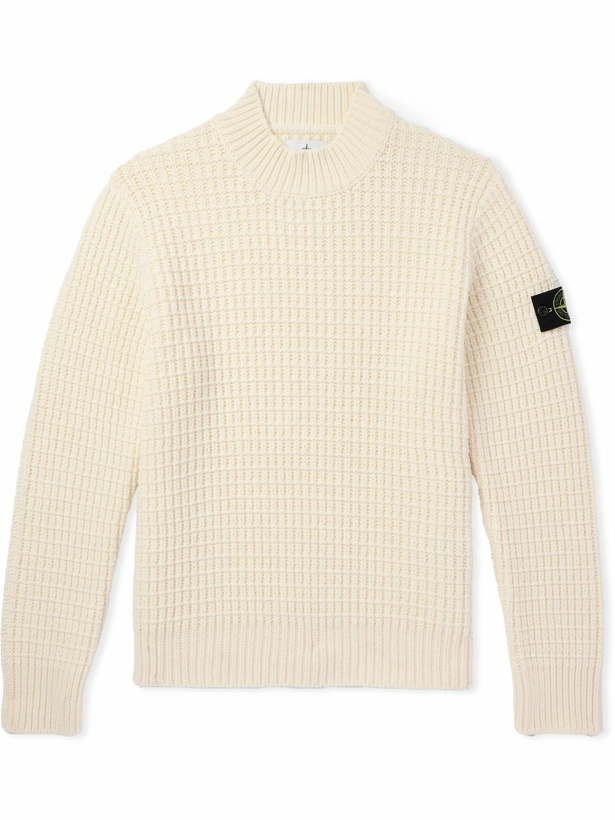 Photo: Stone Island - Logo-Appliquéd Ribbed Wool Rollneck Sweater - Neutrals