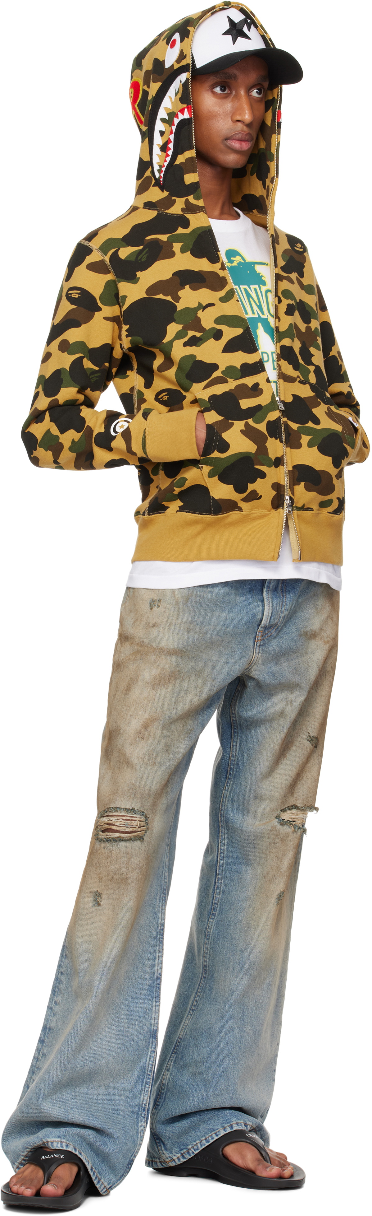 BAPE Yellow & Khaki 1st Camo 2nd Shark Full Zip Hoodie A Bathing Ape