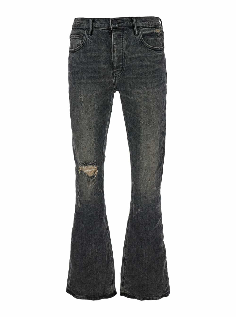 Purple Brand Black Flared Jeans With Crinkled Effect In Stretch Cotton Denim Man