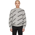 Balenciaga Grey and Black Jacquard Logo Crewneck Sweater