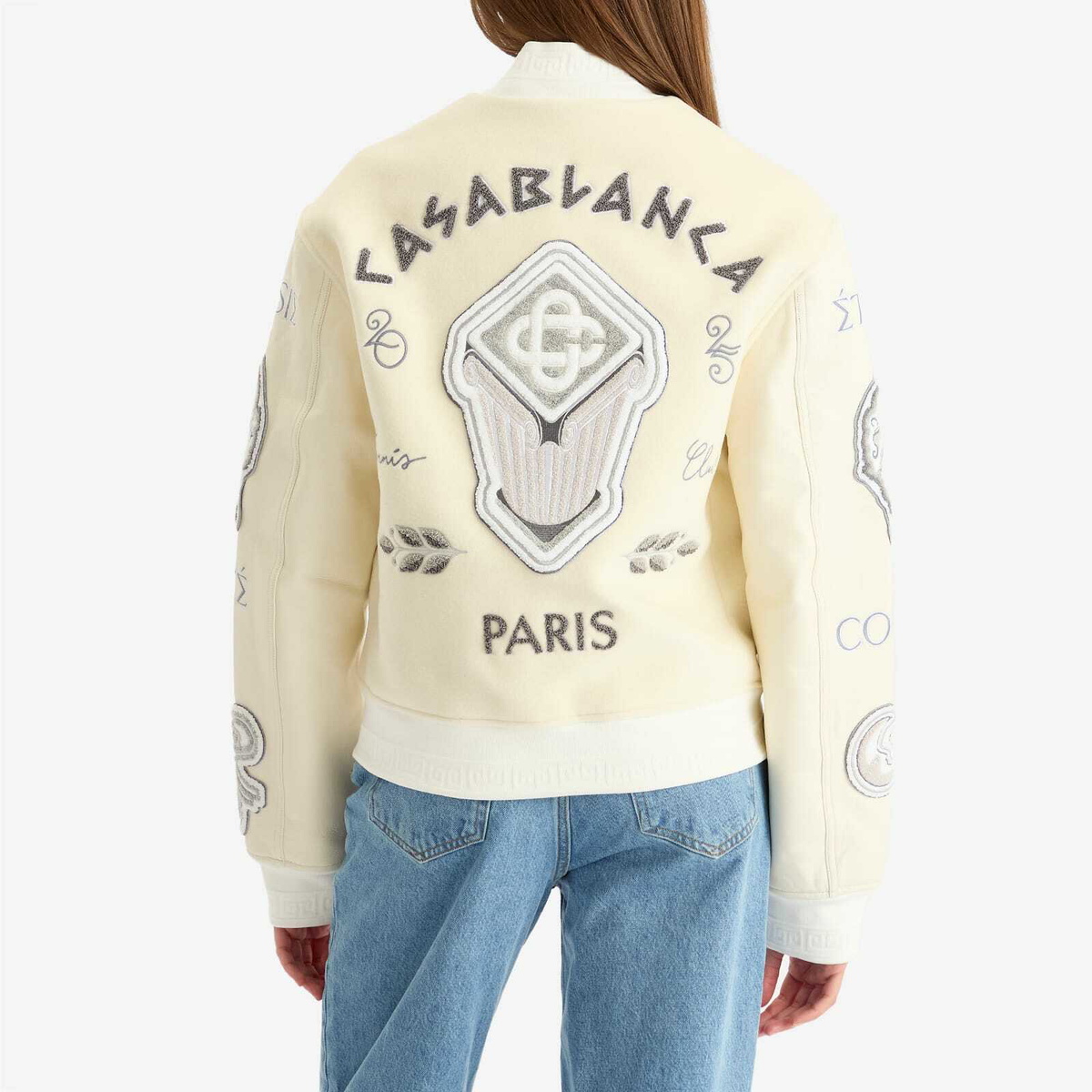 Casablanca Women's Chenille Embroidered Patchwork Bomber Jacket in Off White