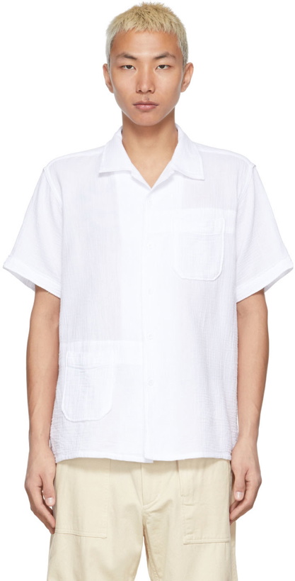 Photo: Engineered Garments White Cotton Crepe Camp Shirt