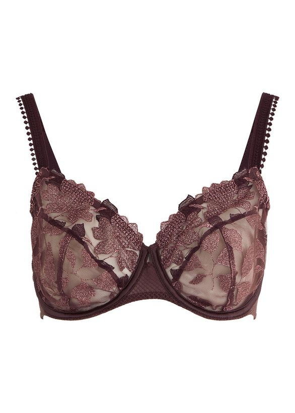 Photo: Simone PÉRÈLE Dahlia Floral-embroidered Tulle Underwired bra Dark Red