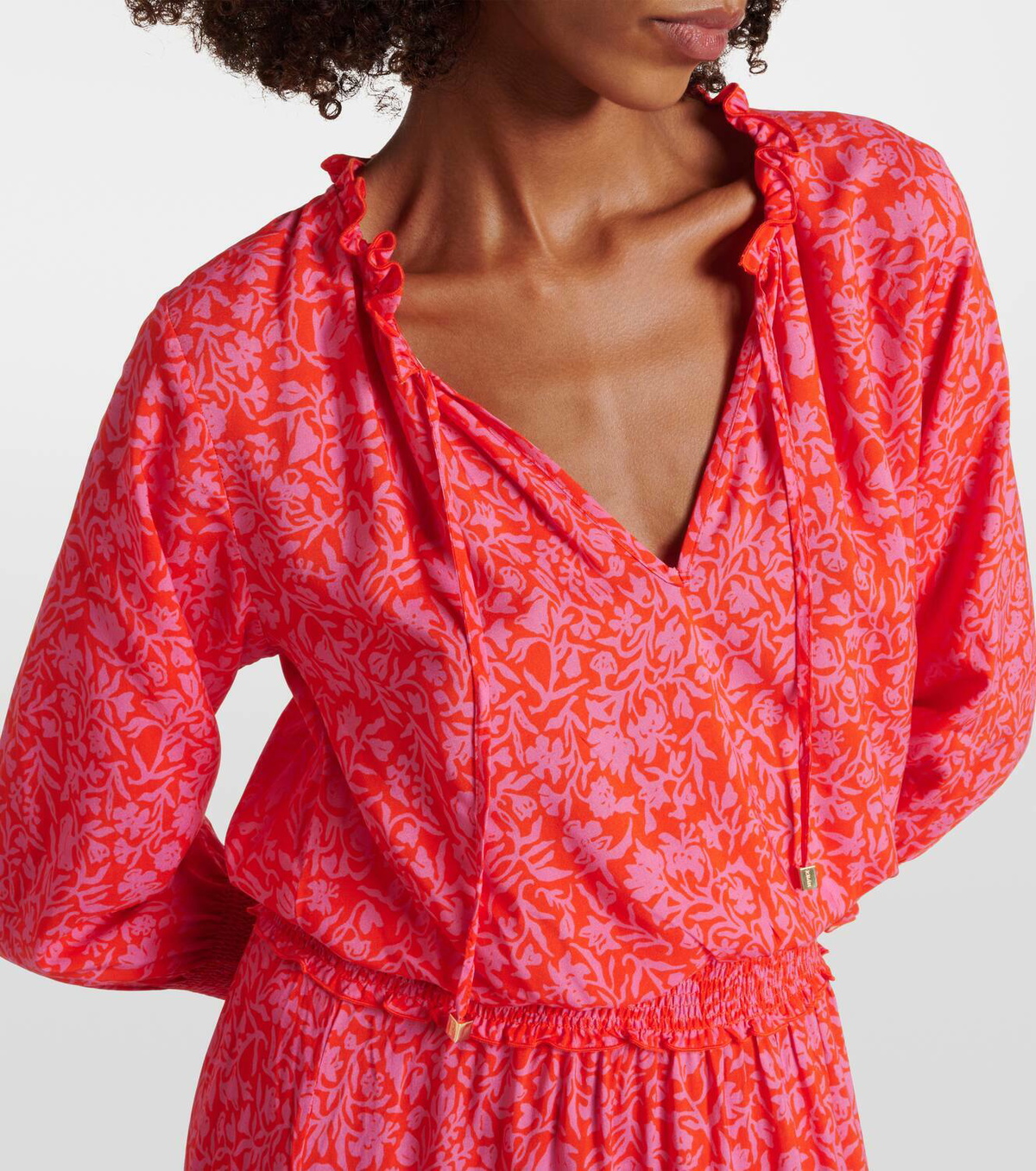 knee length dresses for ladies Floral Print Shirred Spaghetti Strap Loose Maxi Dress Purple / L main image 1