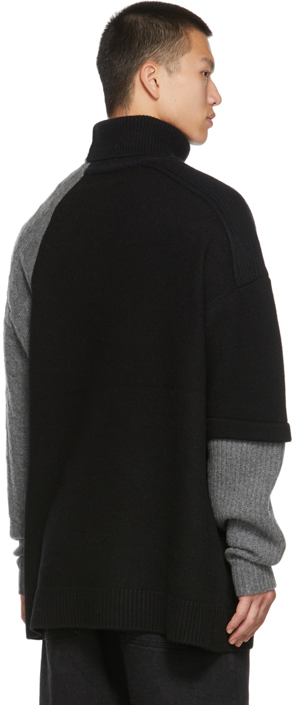 JERIH Black Wool Colorblock Turtleneck