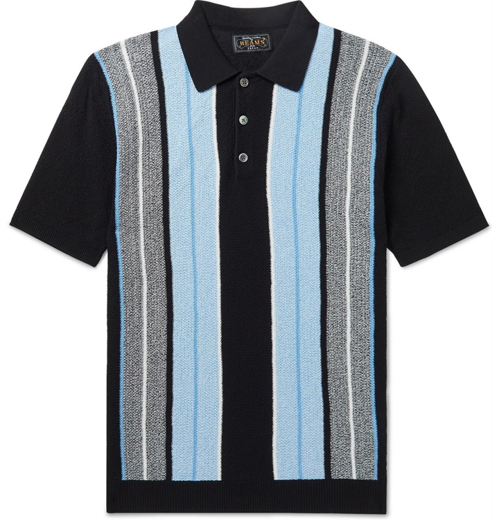 Photo: Beams Plus - Slim-Fit Striped Knitted Cotton Polo Shirt - Black