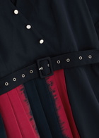 Lovebirds Shogun Belted Woven Midi Dress Navy