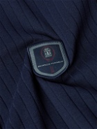 Brunello Cucinelli - Logo-Appliquéd Ribbed Stretch Cotton-Blend Tennis Polo Shirt - Blue