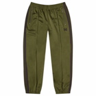 Needles Men's Poly Smooth Zipped Track Pants in Olive
