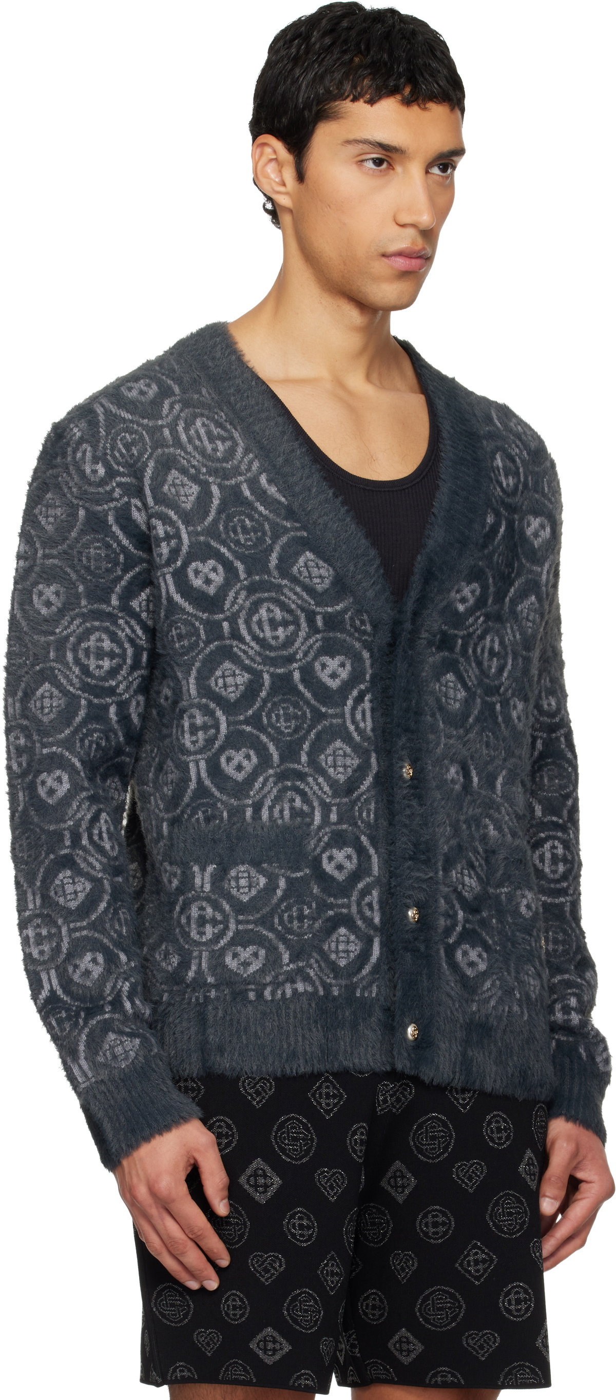 Casablanca Gray Fluffy Monogram Cardigan