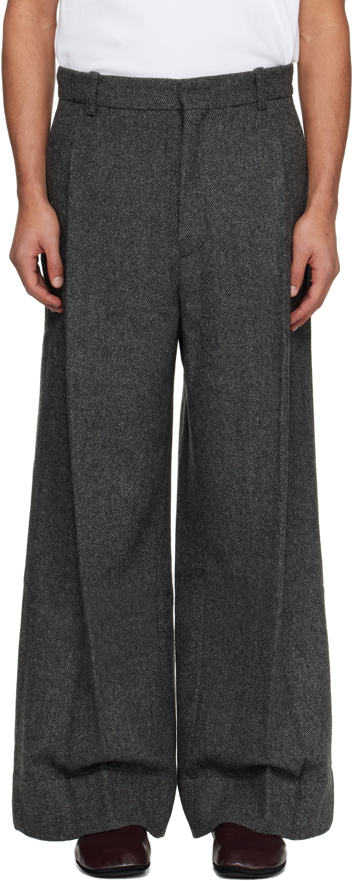 TONYWACK Gray Deep Tuck Wide-Leg Trousers Tonywack