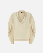 Pinko Oversized Sweatshirt With Shiny Embroidered Neck Fog Beige