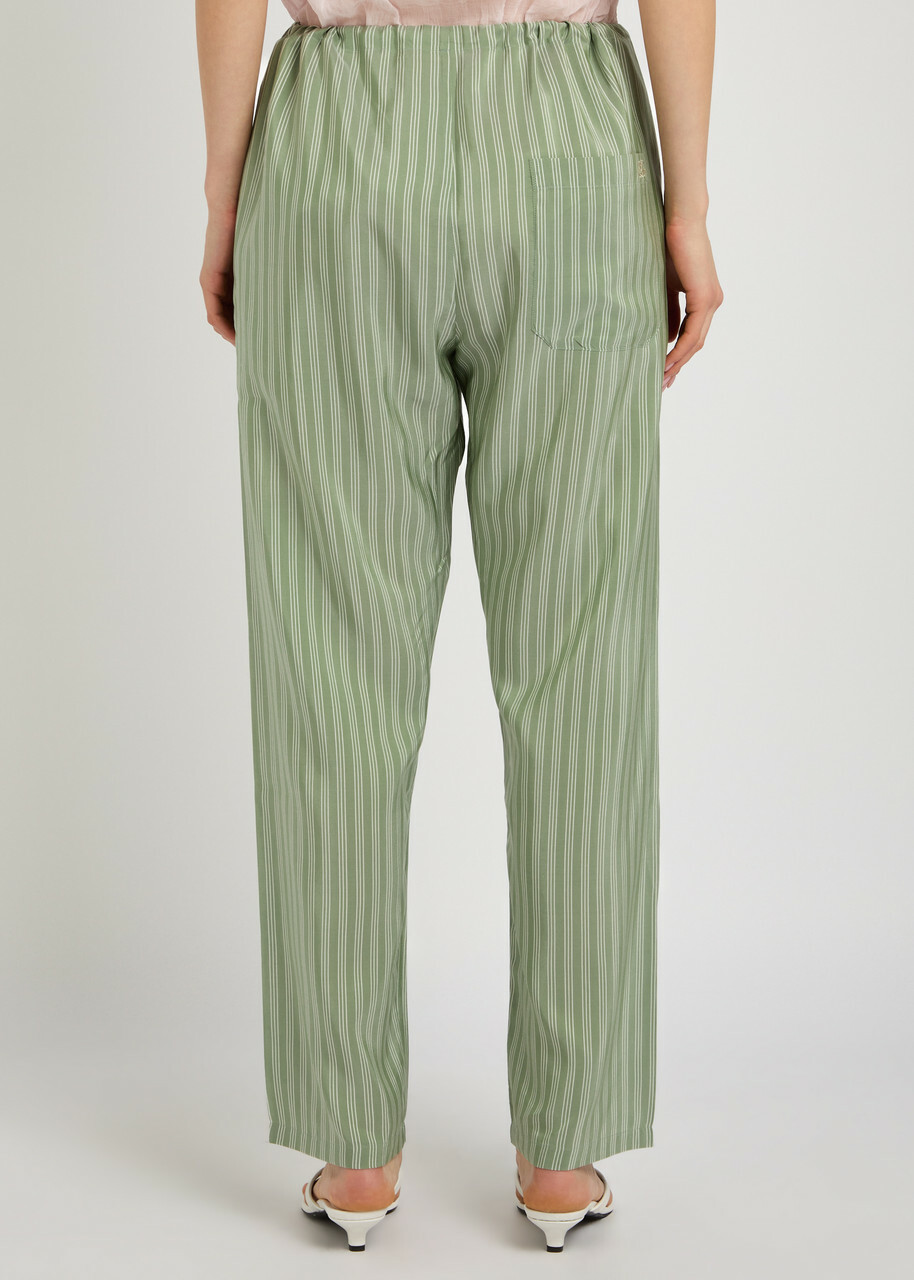 Bode Sylvan Striped Silk Trousers Green