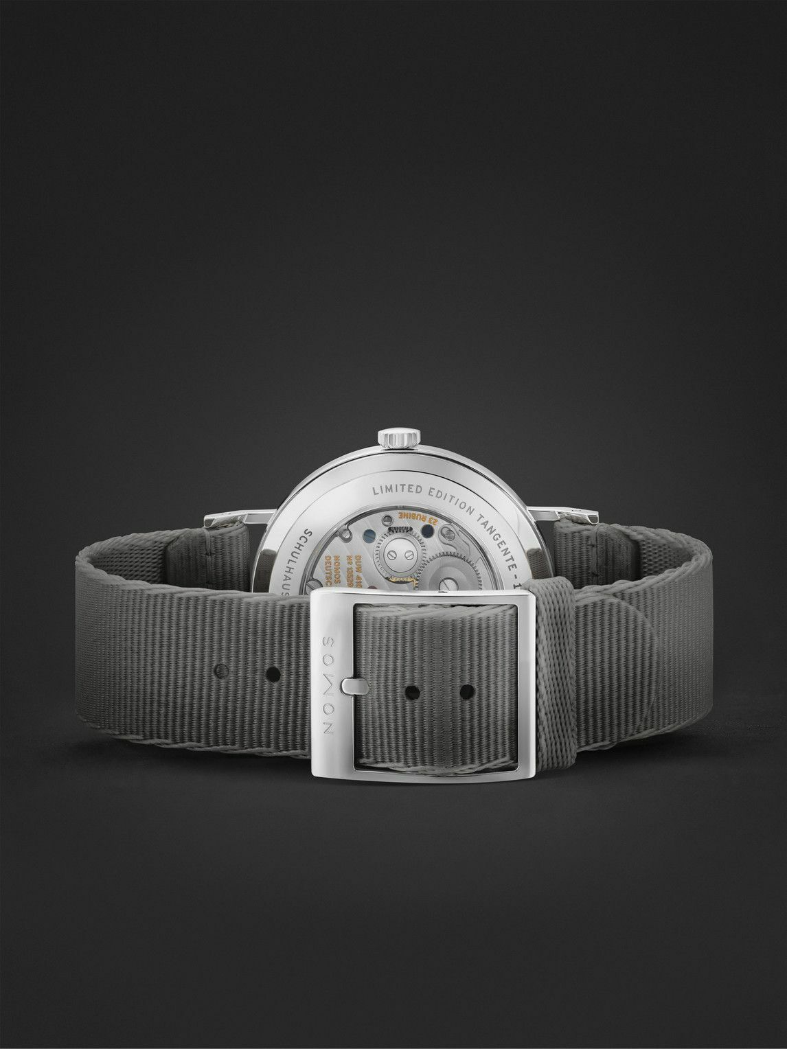 NOMOS Glashütte - Tangente 38 Date Schulhausweiß Limited Edition Hand-Wound 37.5mm Stainless Steel and Webbing Watch, Ref. No. 179.S11