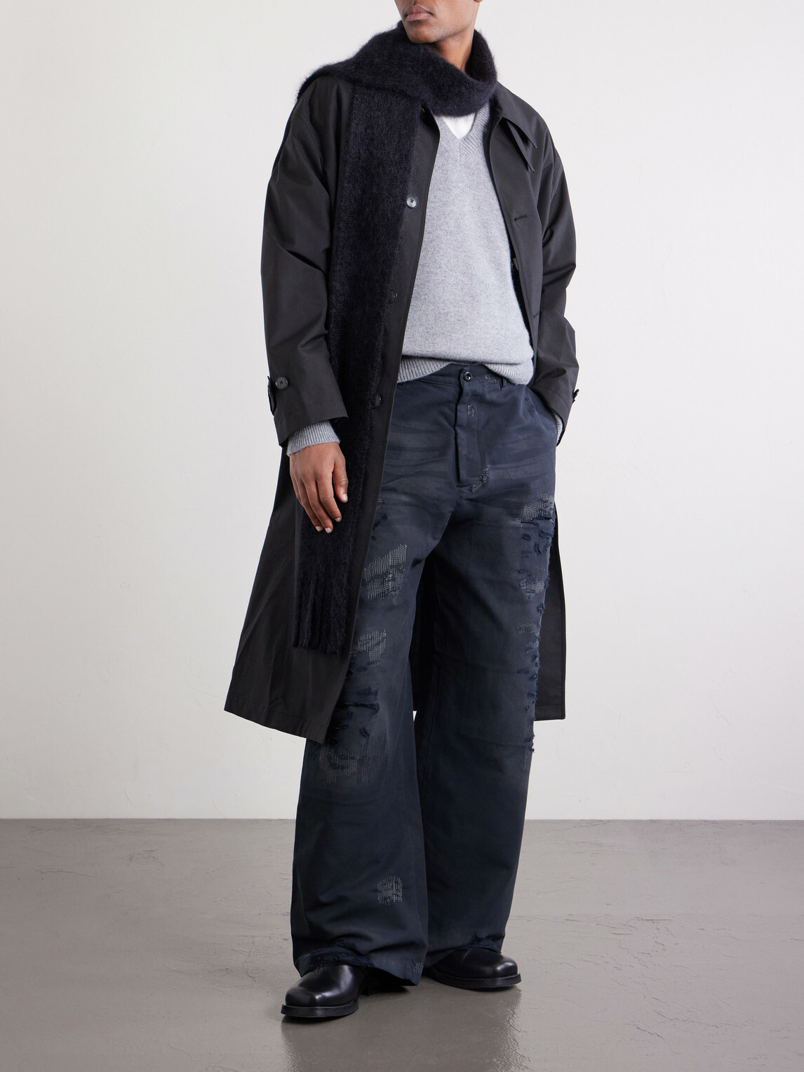 Acne Studios - Straight-Leg Distressed Cotton Trousers - Black