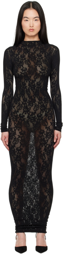 SKIMS Black Soft Lounge Shimmer Long Sleeve Maxi Dress SKIMS