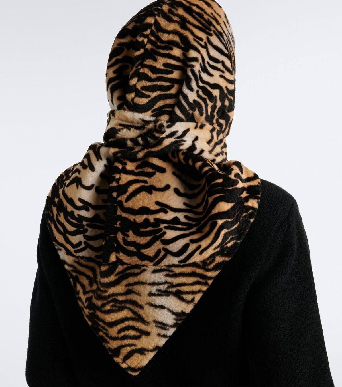 Nour Hammour Printed leather and shearling hood