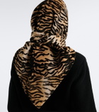 Nour Hammour Printed leather and shearling hood