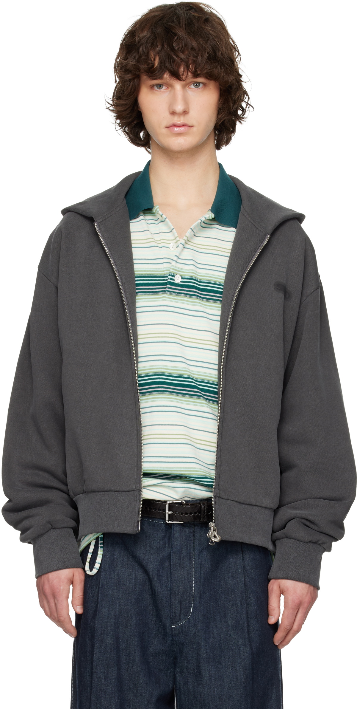 Solid Homme Gray Solid Back Logo Zip-Up Hoodie