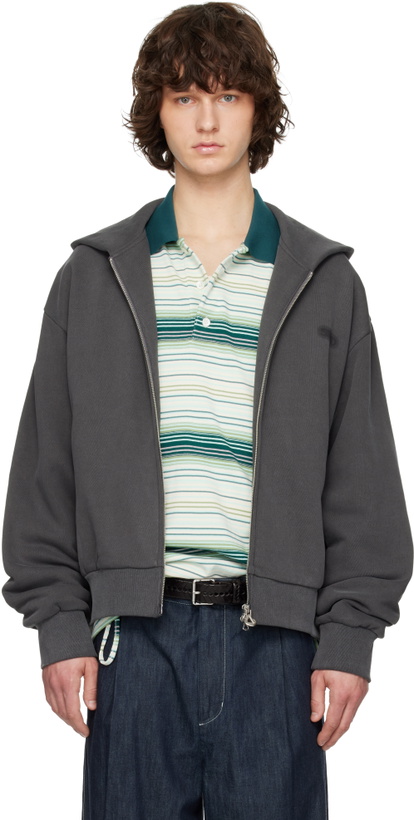 Photo: Solid Homme Gray Solid Back Logo Zip-Up Hoodie