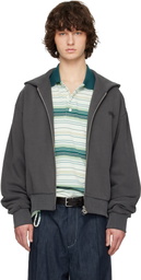 Solid Homme Gray Solid Back Logo Zip-Up Hoodie