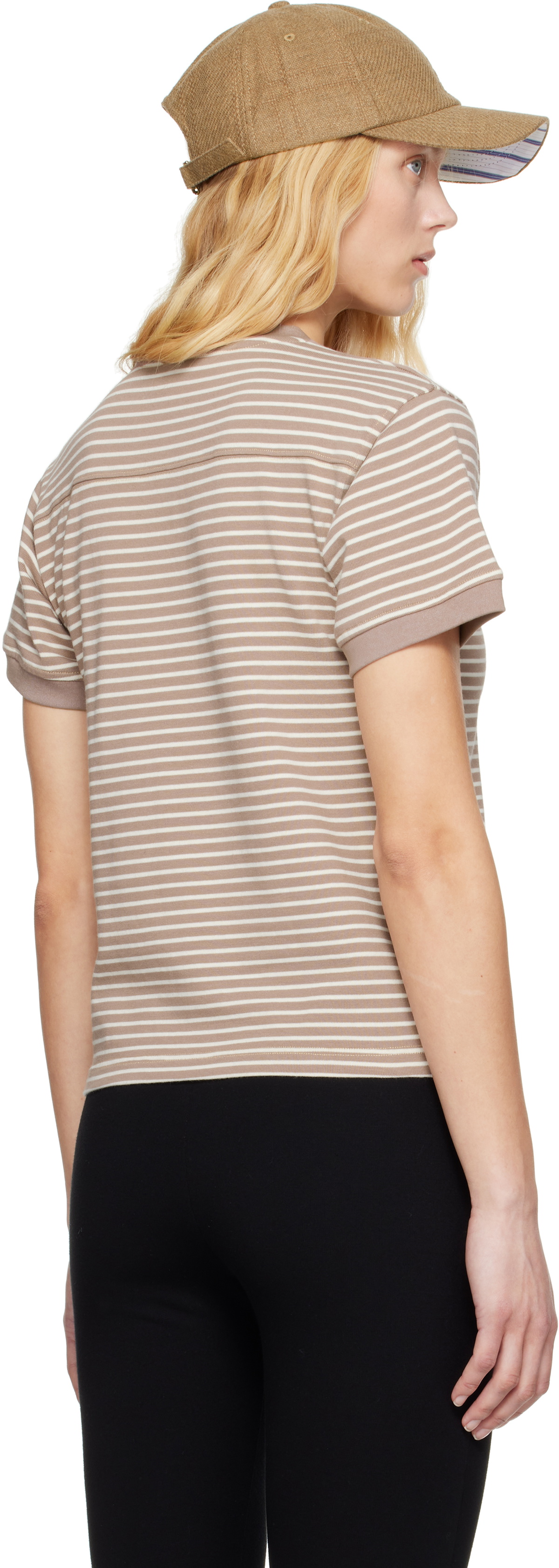 Carter Young Taupe & Off-White Striped Football T-shirt